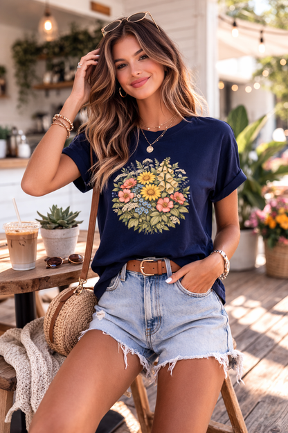 Vintage Wildflower Botanical Graphic T-Shirt