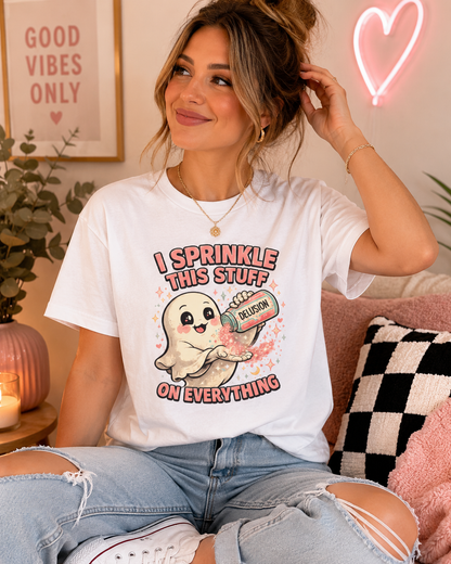 Funny "I Sprinkle This Stuff On Everything" Ghost T-Shirt – Delusion Graphic Tee