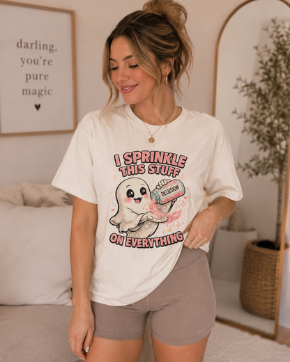 Funny "I Sprinkle This Stuff On Everything" Ghost T-Shirt – Delusion Graphic Tee