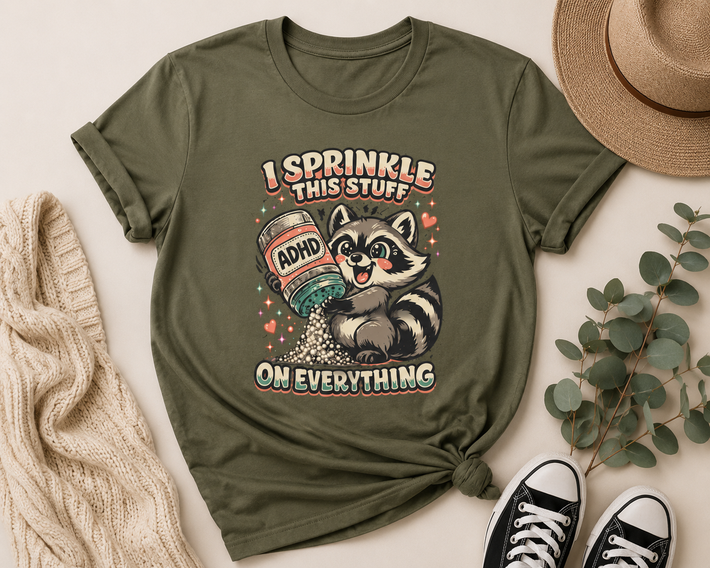 I Sprinkle ADHD on Everything Funny Raccoon T-Shirt