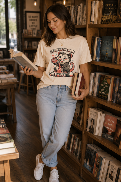 I Sprinkle This Stuff On Everything | Funny Anxiety Possum Graphic T-Shirt