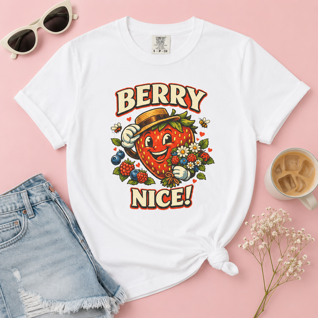 Berry Nice Strawberry Graphic Tee | Comfort Colors® Garment-Dyed T-Shirt