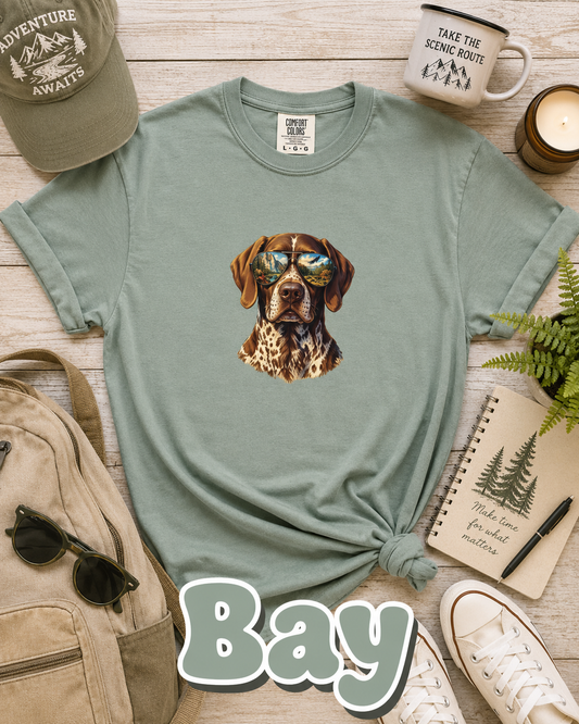 Adventure German Shorthaired Pointer Graphic T-Shirt | Scenic Aviator Dog Lover Tee | Outdoors & Hunting Dog Shirt
