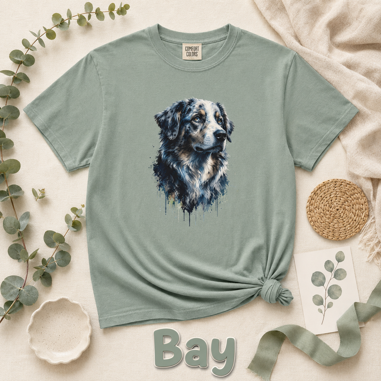 Australian Shepherd Shirt, Aussie Dog Graphic Tee, Dog Lover Gift, Artistic Pet Portrait T-Shirt, Western Farm Dog Comfort Colors Tee