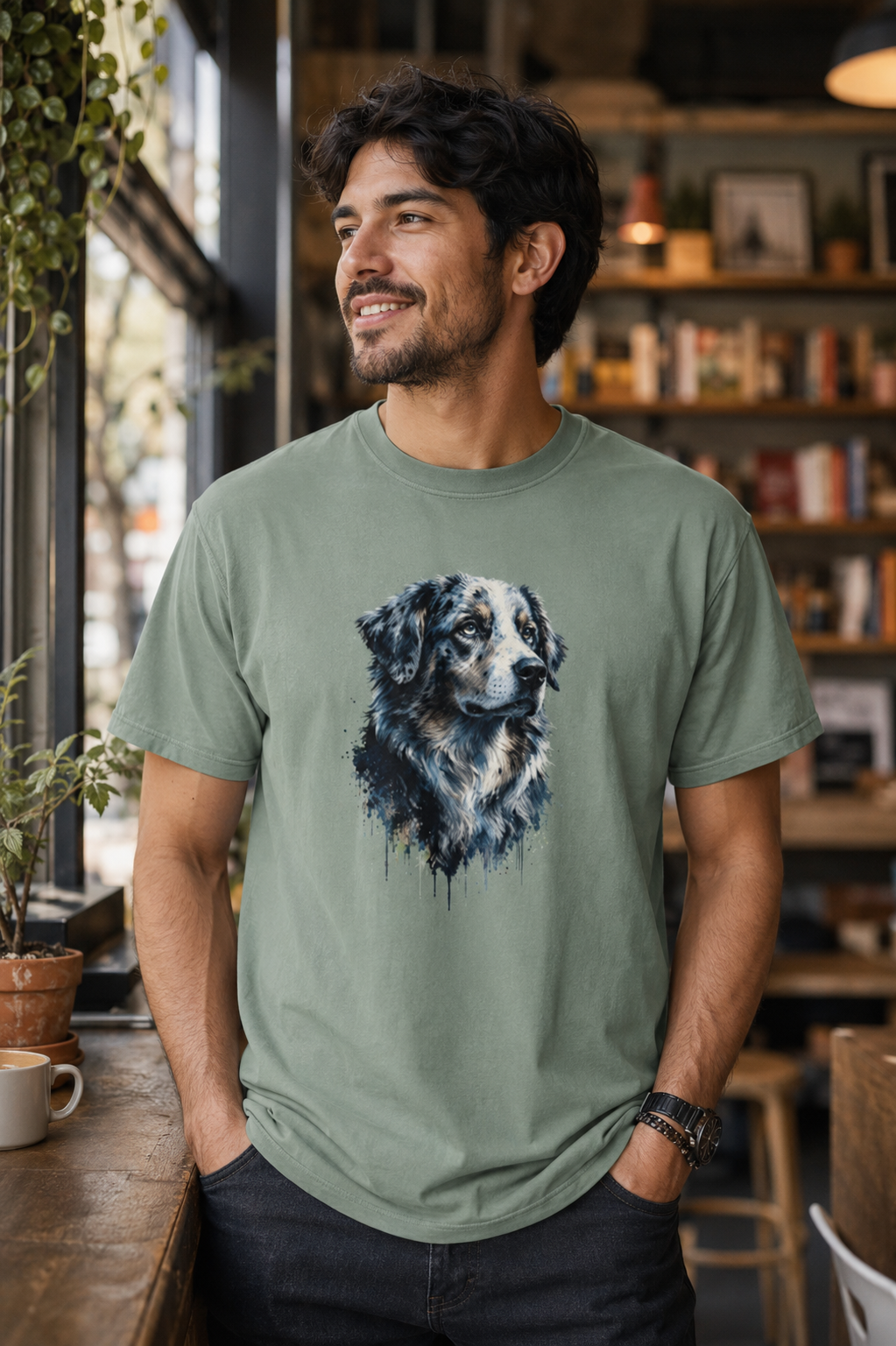 Australian Shepherd Shirt, Aussie Dog Graphic Tee, Dog Lover Gift, Artistic Pet Portrait T-Shirt, Western Farm Dog Comfort Colors Tee