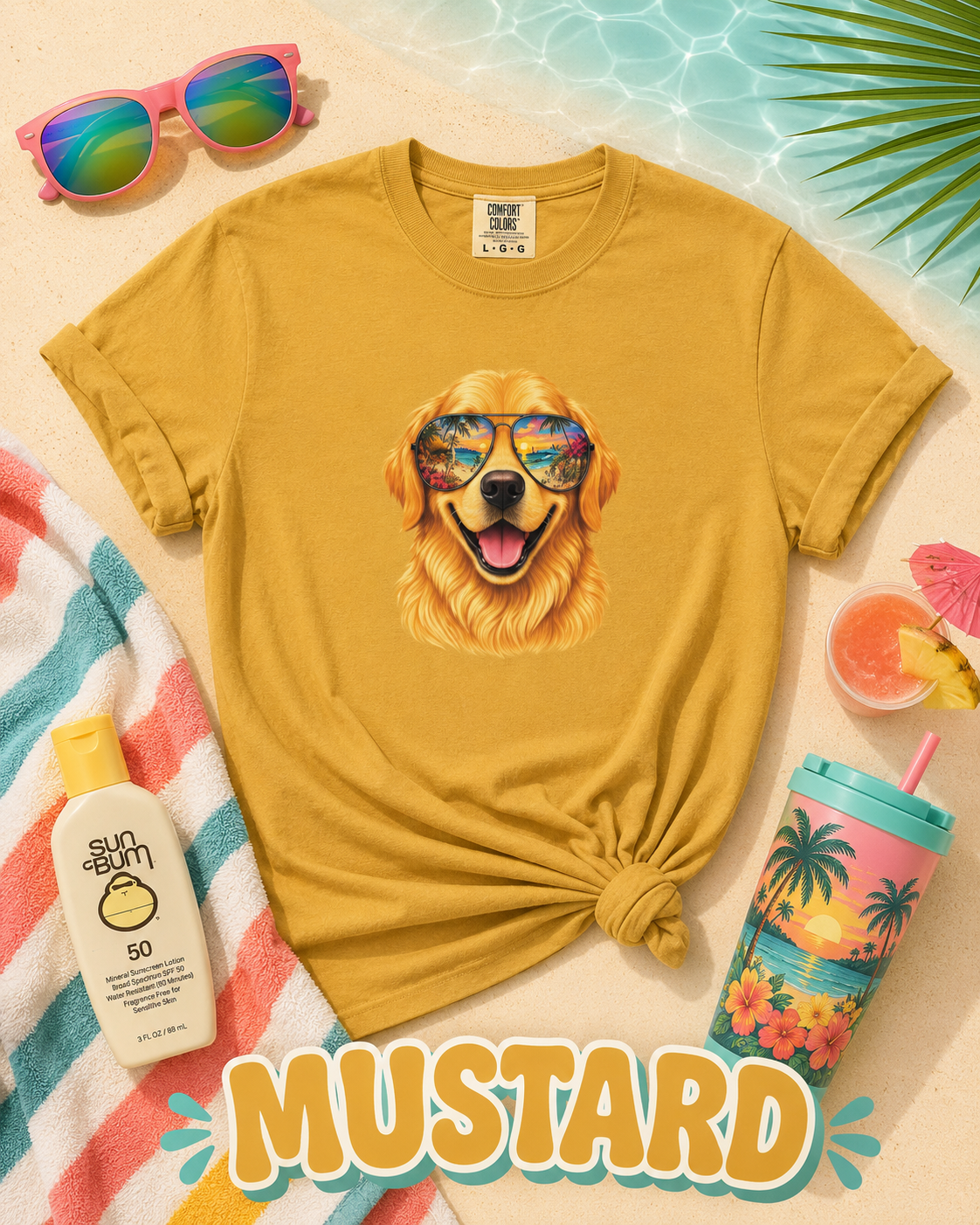 Golden Retriever Beach T-Shirt | Tropical Dog Lover Tee