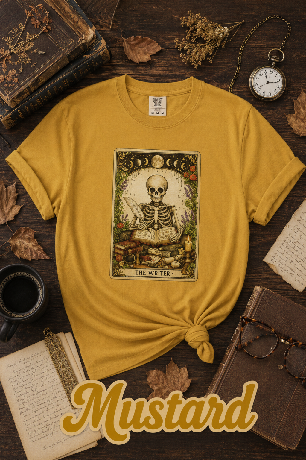 The Writer Skeleton Tarot Card Graphic T-Shirt
