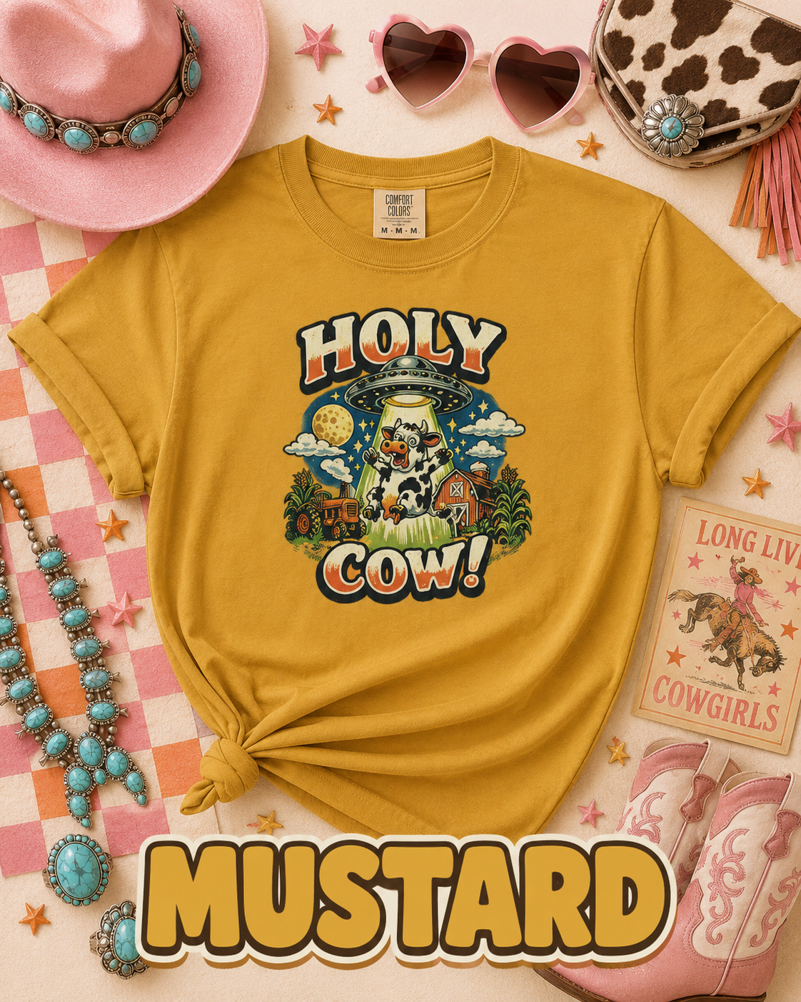 Holy Cow UFO Alien Abduction Funny Graphic T-Shirt