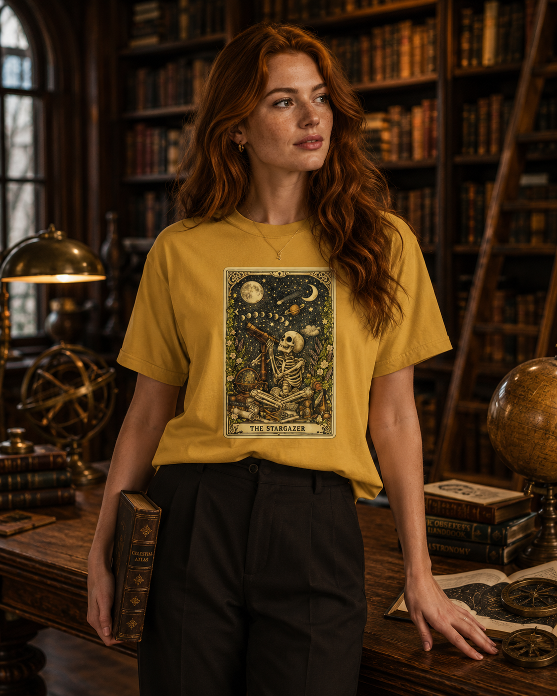 The Stargazer Skeleton Celestial Tarot Graphic T-Shirt