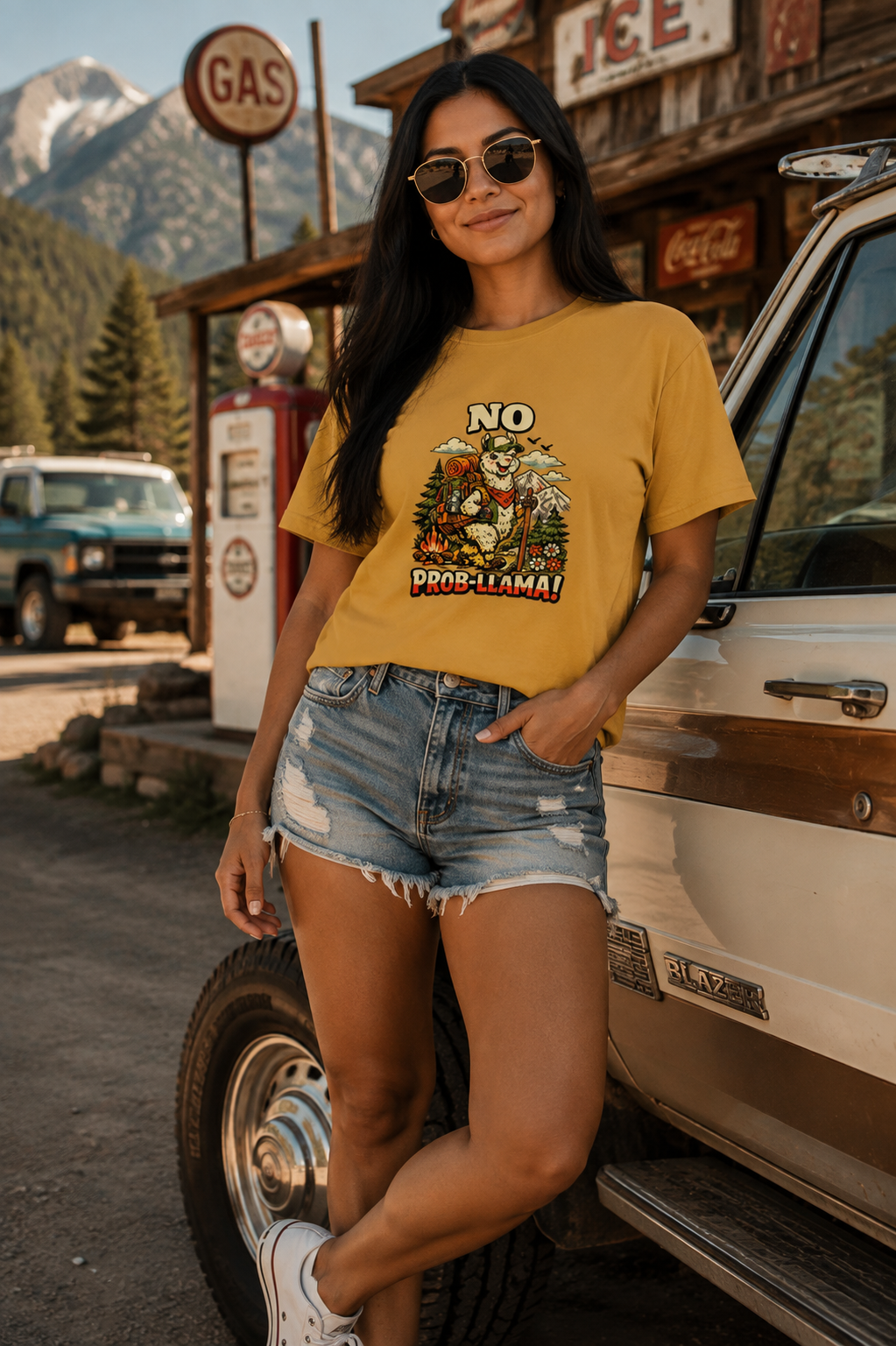 No Prob-Llama T-Shirt | Funny Hiking Llama Graphic Tee