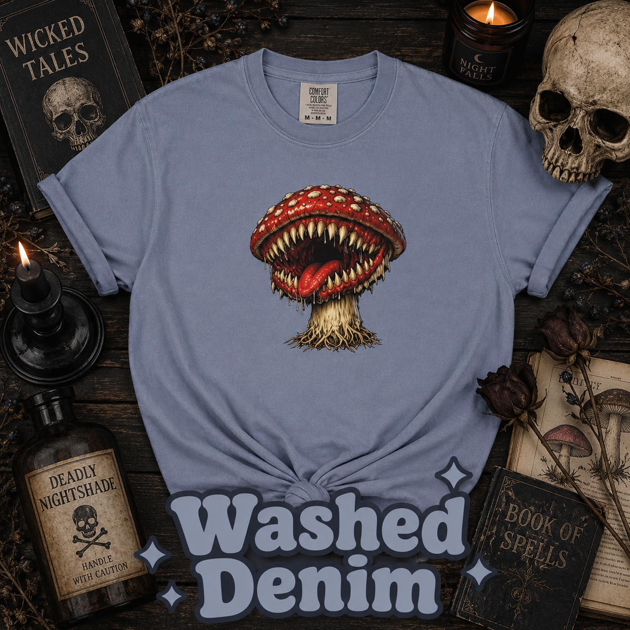 Horror Mushroom T-Shirt, Carnivorous Mushroom Graphic Tee, Gothic Nature Shirt, Creepy Forest Monster, Halloween Gift