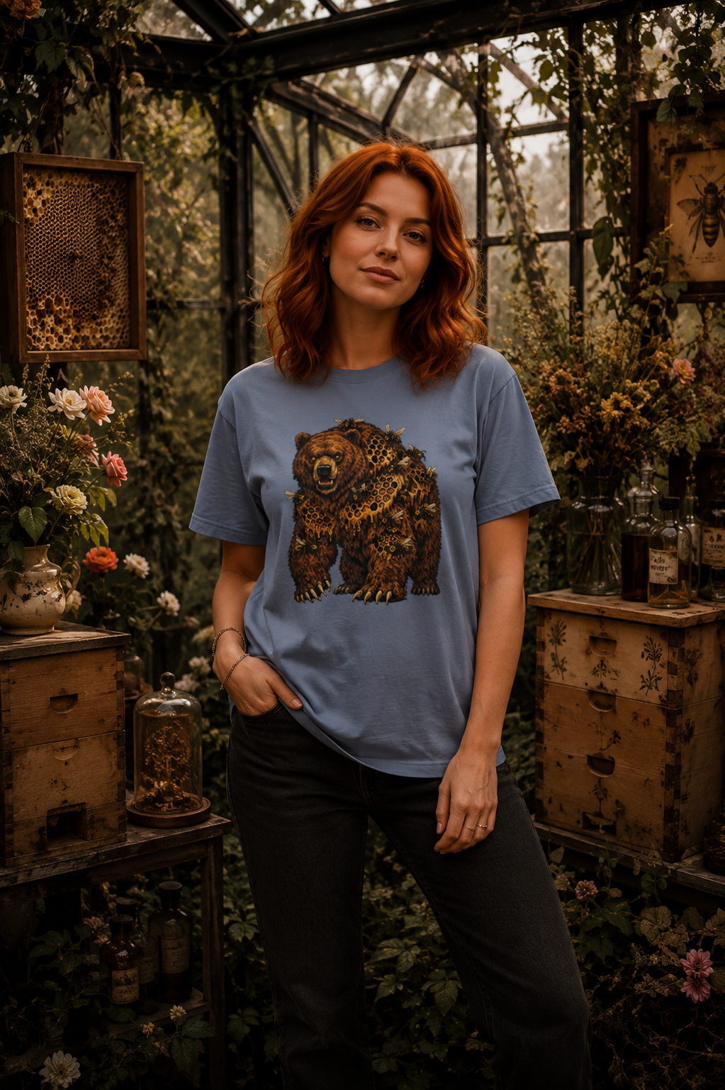 Comfort Colors Bear Shirt, Woodland Wildlife Graphic Tee, Nature Lover Gift, Rustic Hiking and Camping T-Shirt