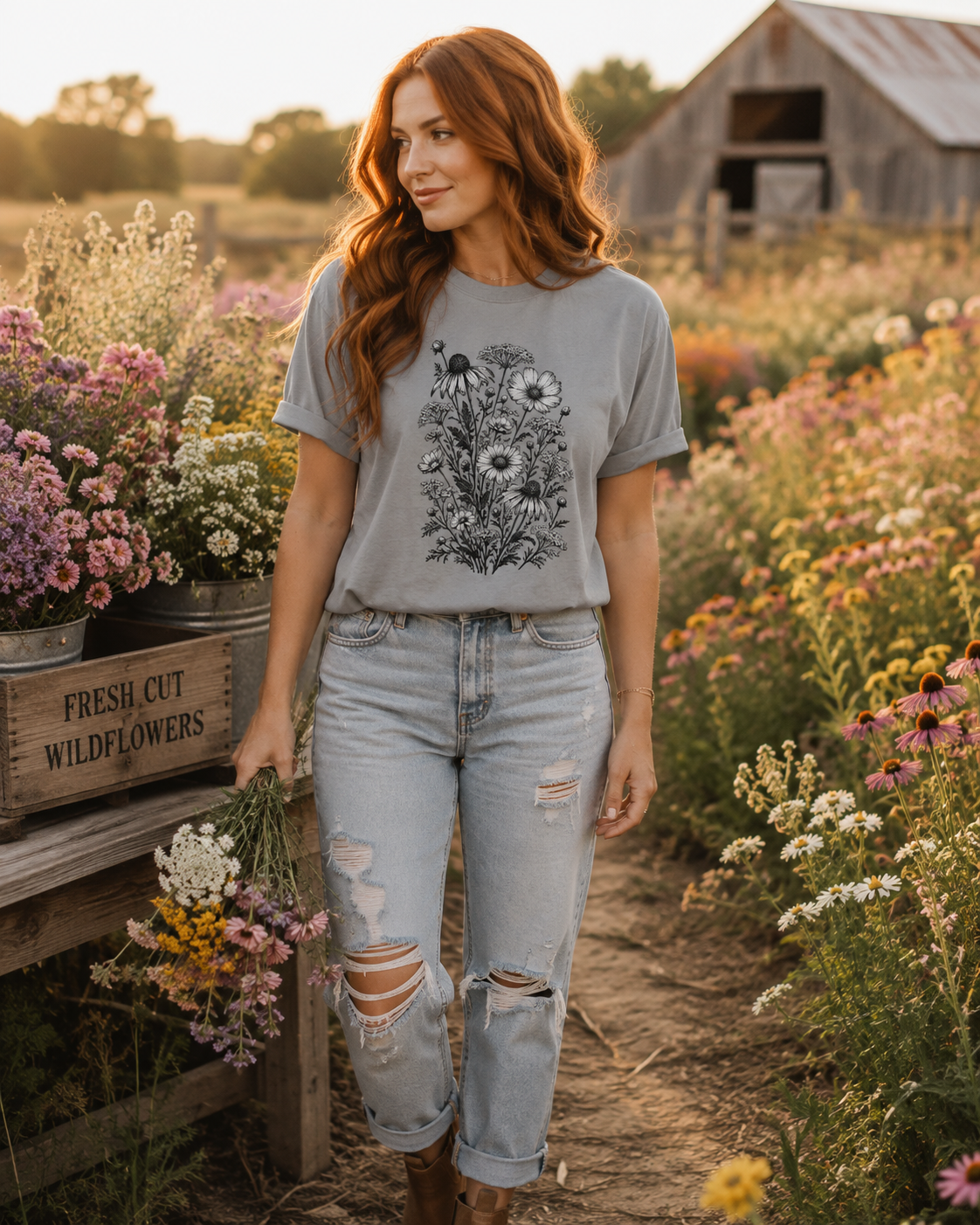 Vintage Wildflower Botanical Graphic T-Shirt