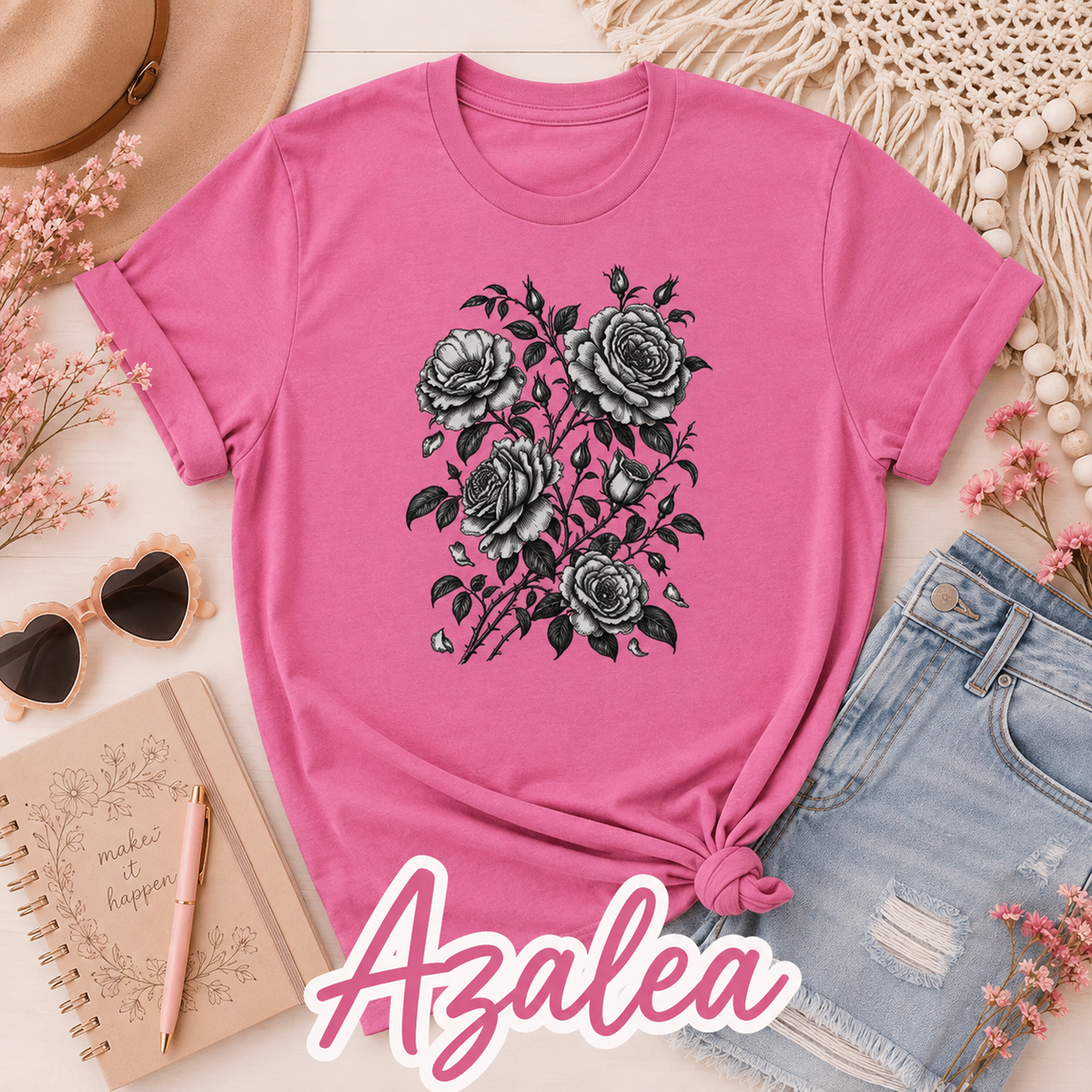 Vintage Rose T-Shirt | Black & White Botanical Floral Tee