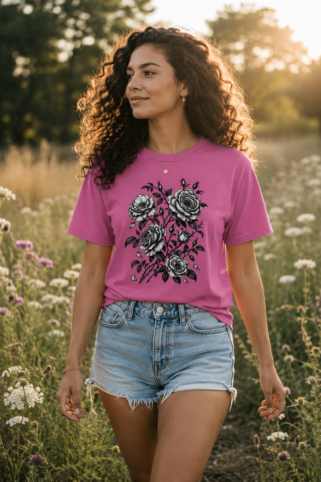 Vintage Rose T-Shirt | Black & White Botanical Floral Tee