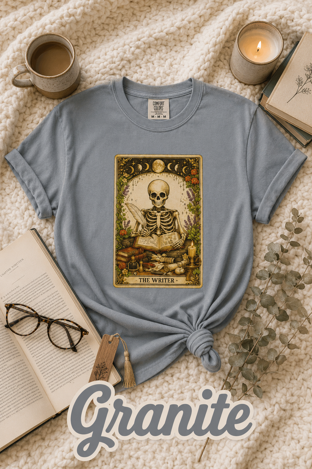The Writer Skeleton Tarot Card Graphic T-Shirt