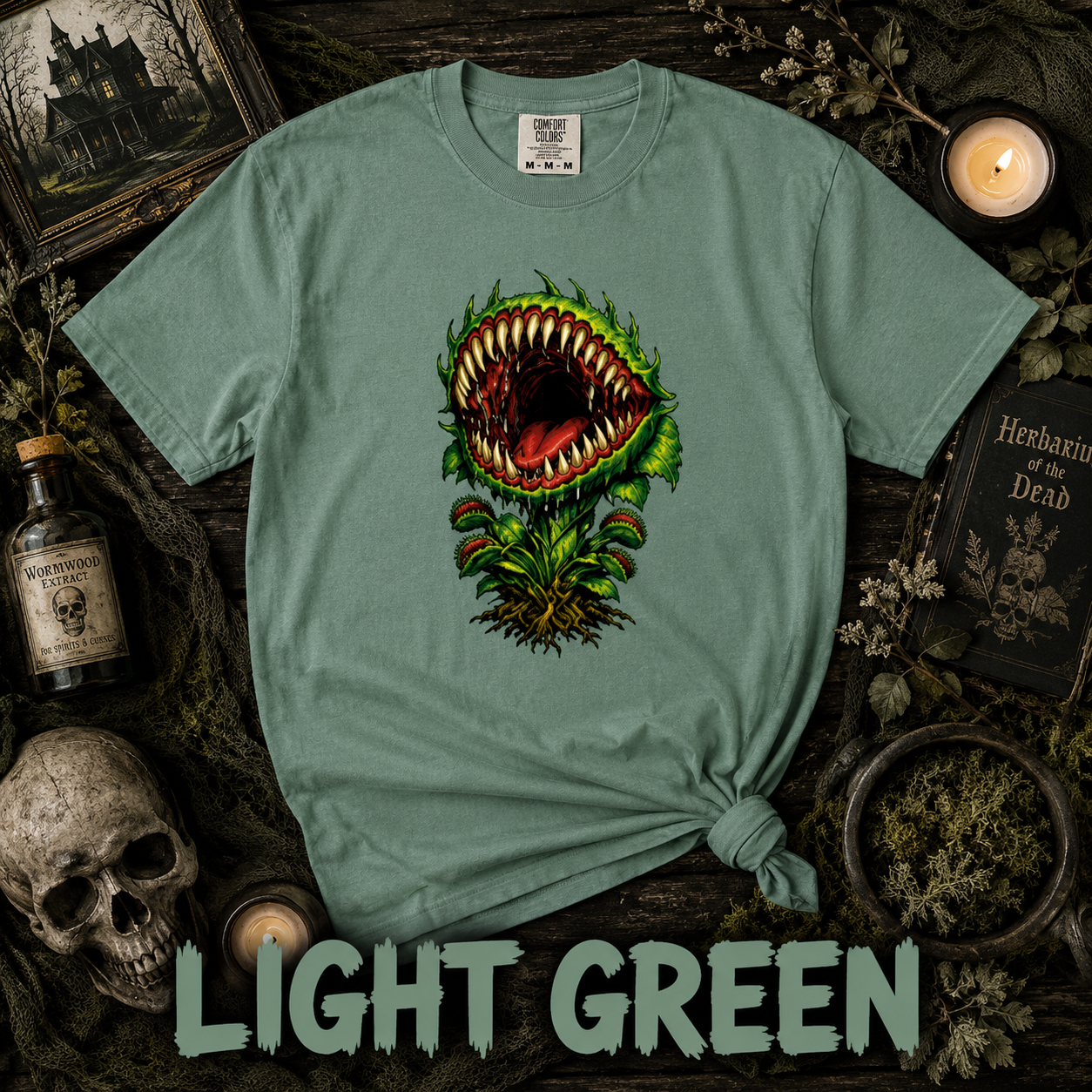 Carnivorous Venus Flytrap T-Shirt | Horror Plant Graphic Tee | Gothic Botanical Shirt | Spooky Halloween Gift for Plant Lovers