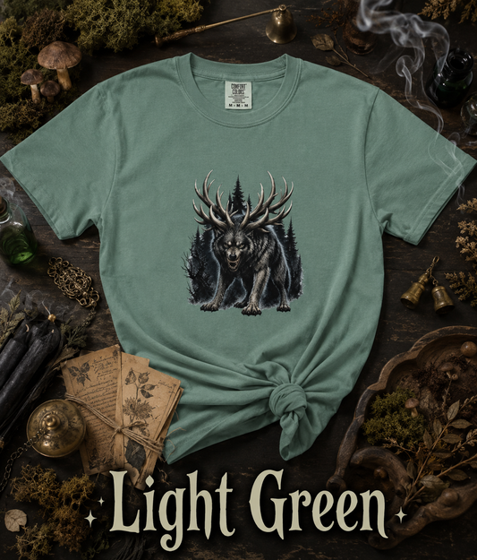 Gothic Wolf T-Shirt, Antler Wolf Graphic Tee, Horror Forest Shirt, Halloween Wolf Tee, Dark Cottagecore Shirt, Spooky Nature Lover Gift