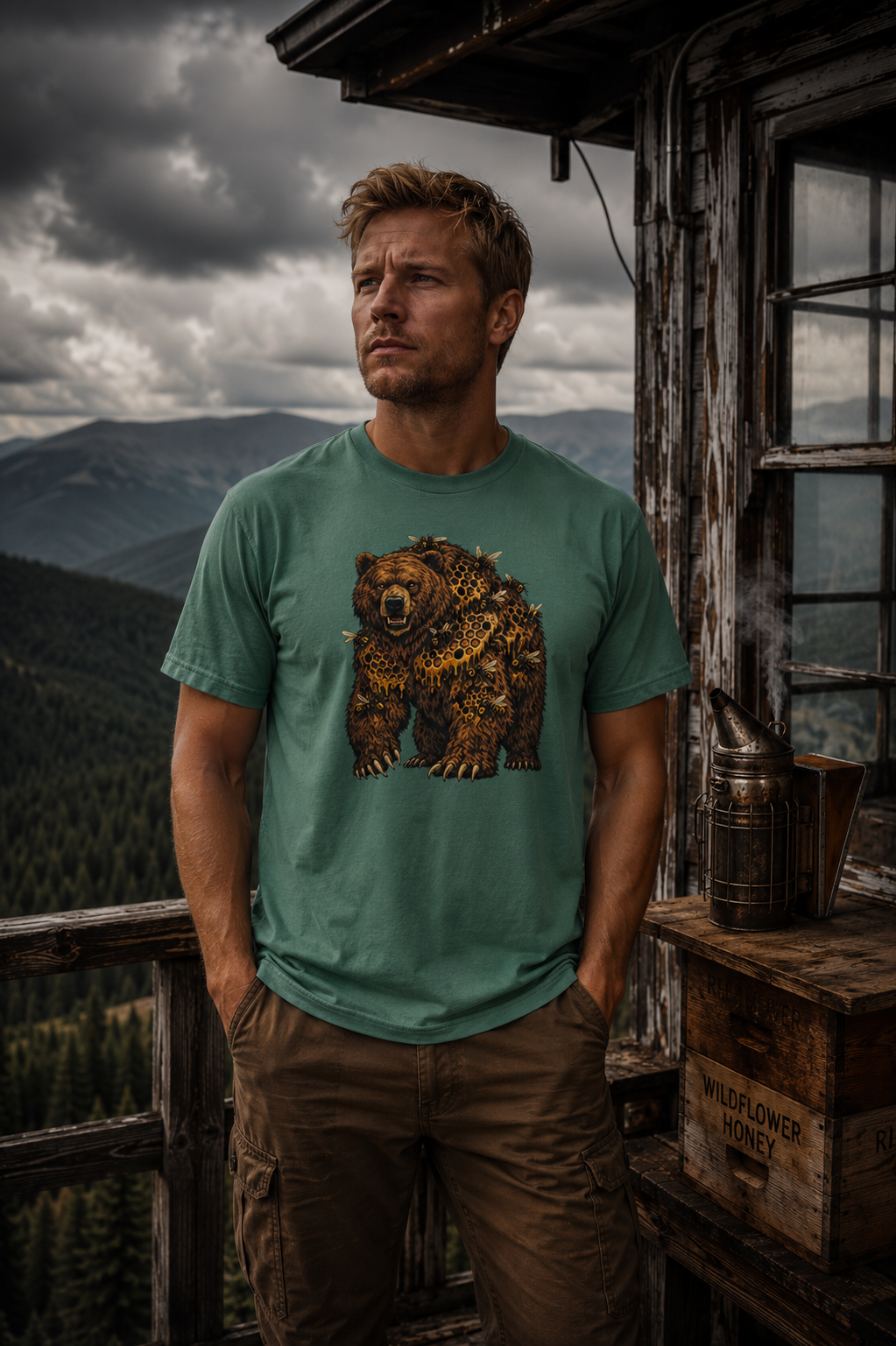 Comfort Colors Bear Shirt, Woodland Wildlife Graphic Tee, Nature Lover Gift, Rustic Hiking and Camping T-Shirt