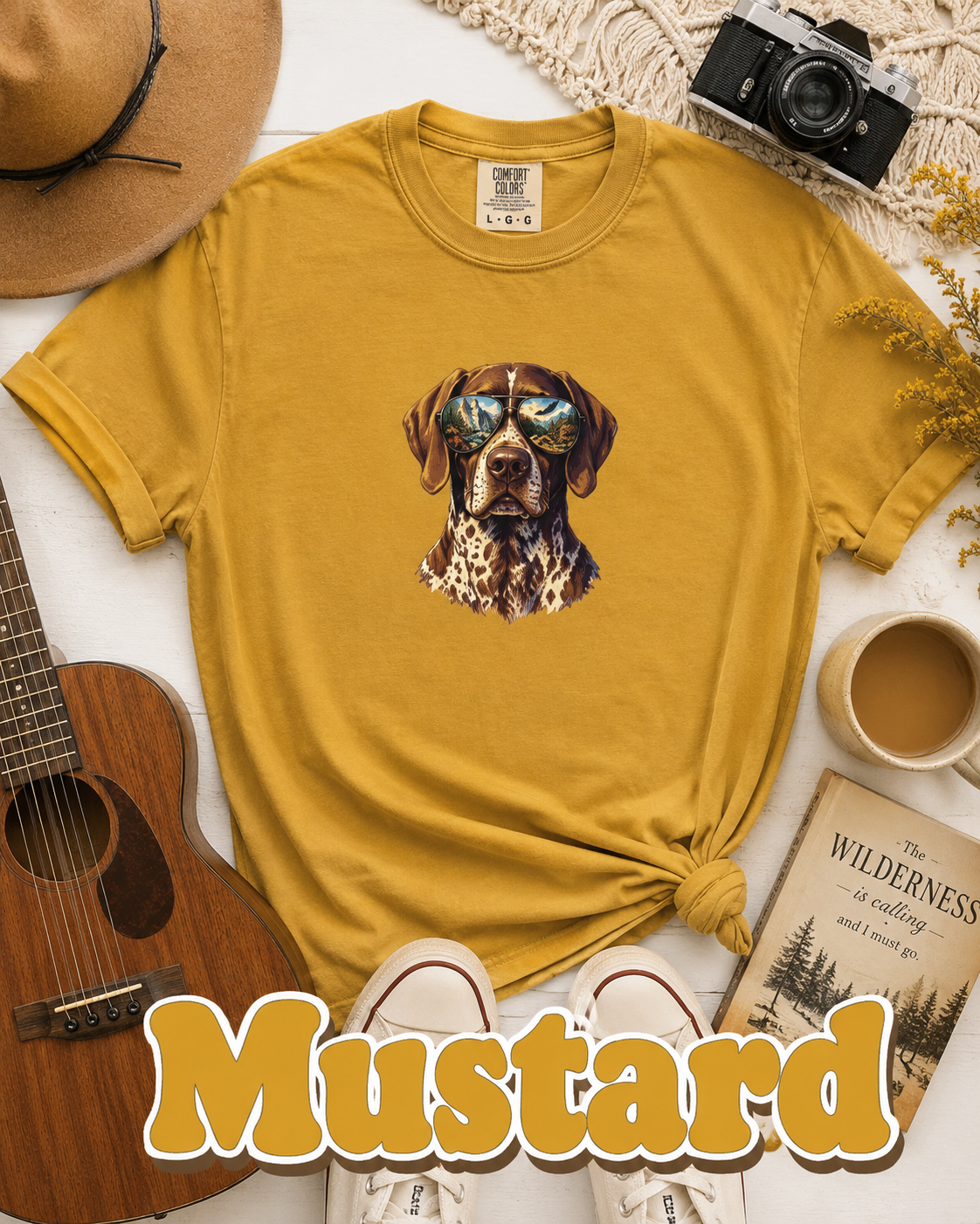 Adventure German Shorthaired Pointer Graphic T-Shirt | Scenic Aviator Dog Lover Tee | Outdoors & Hunting Dog Shirt