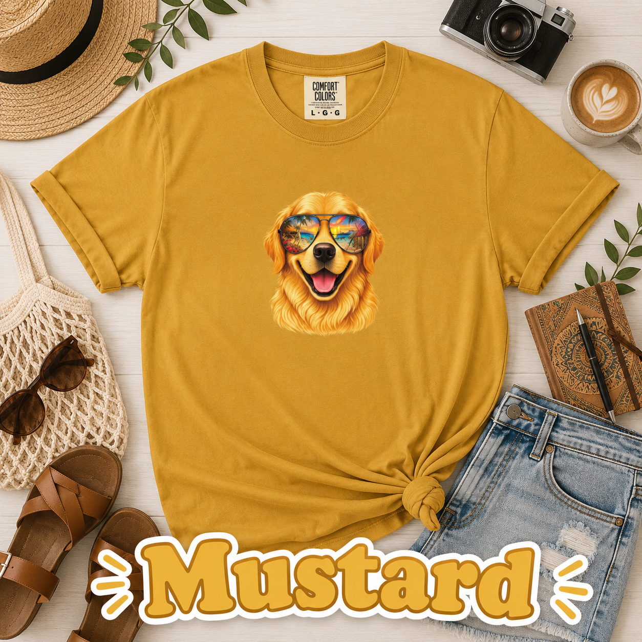 Golden Retriever Beach Shirt, Funny Dog Lover T-Shirt, Golden Retriever Sunglasses Tee, Summer Vacation Gift, Cute Pet Graphic Tee
