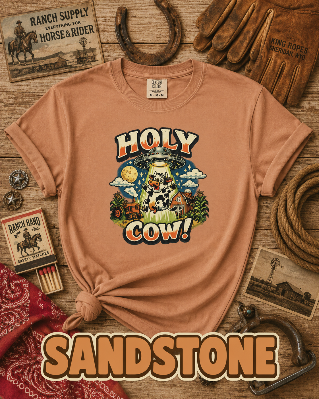 Holy Cow UFO Alien Abduction Funny Graphic T-Shirt