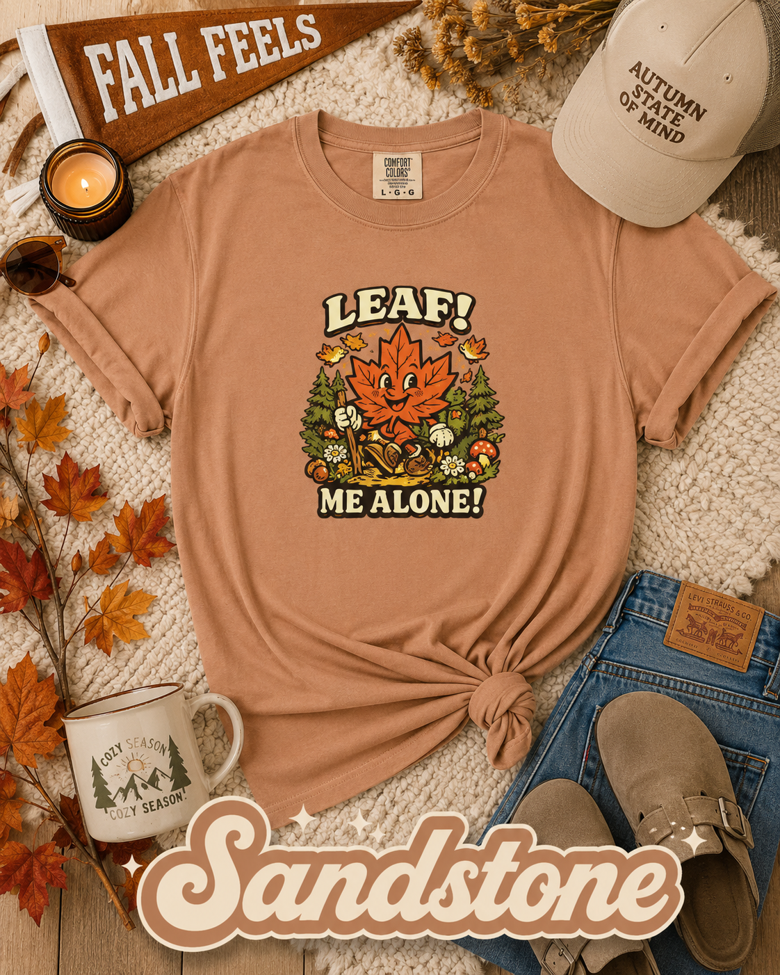 Leaf Me Alone Funny Fall Hiking Graphic T-Shirt