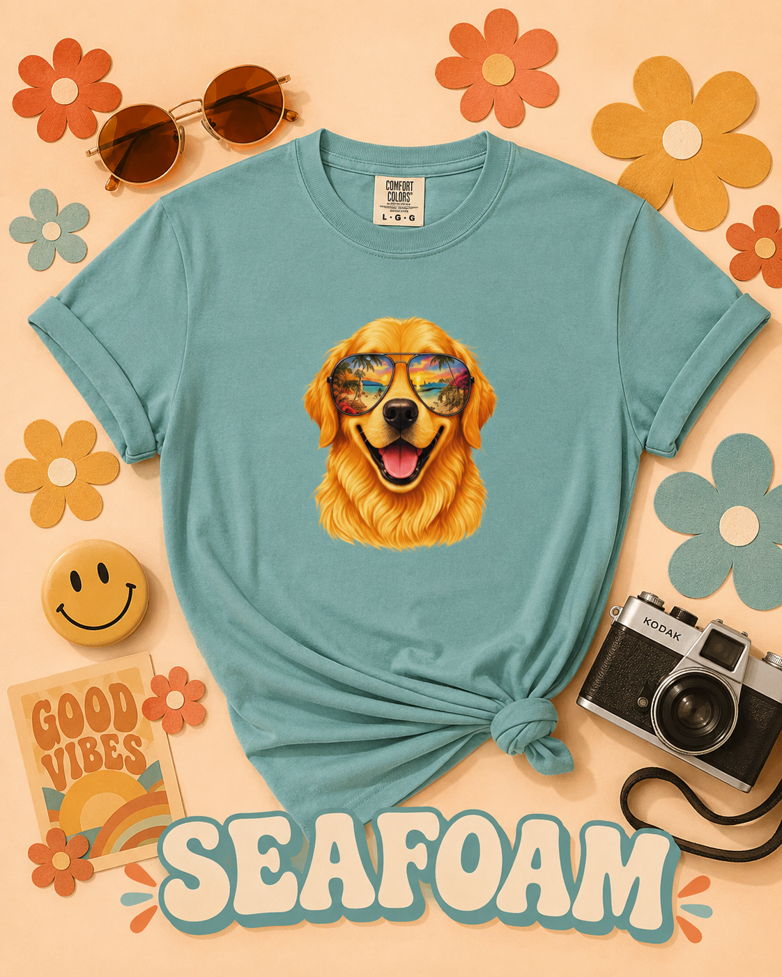 Golden Retriever Beach T-Shirt | Tropical Dog Lover Tee