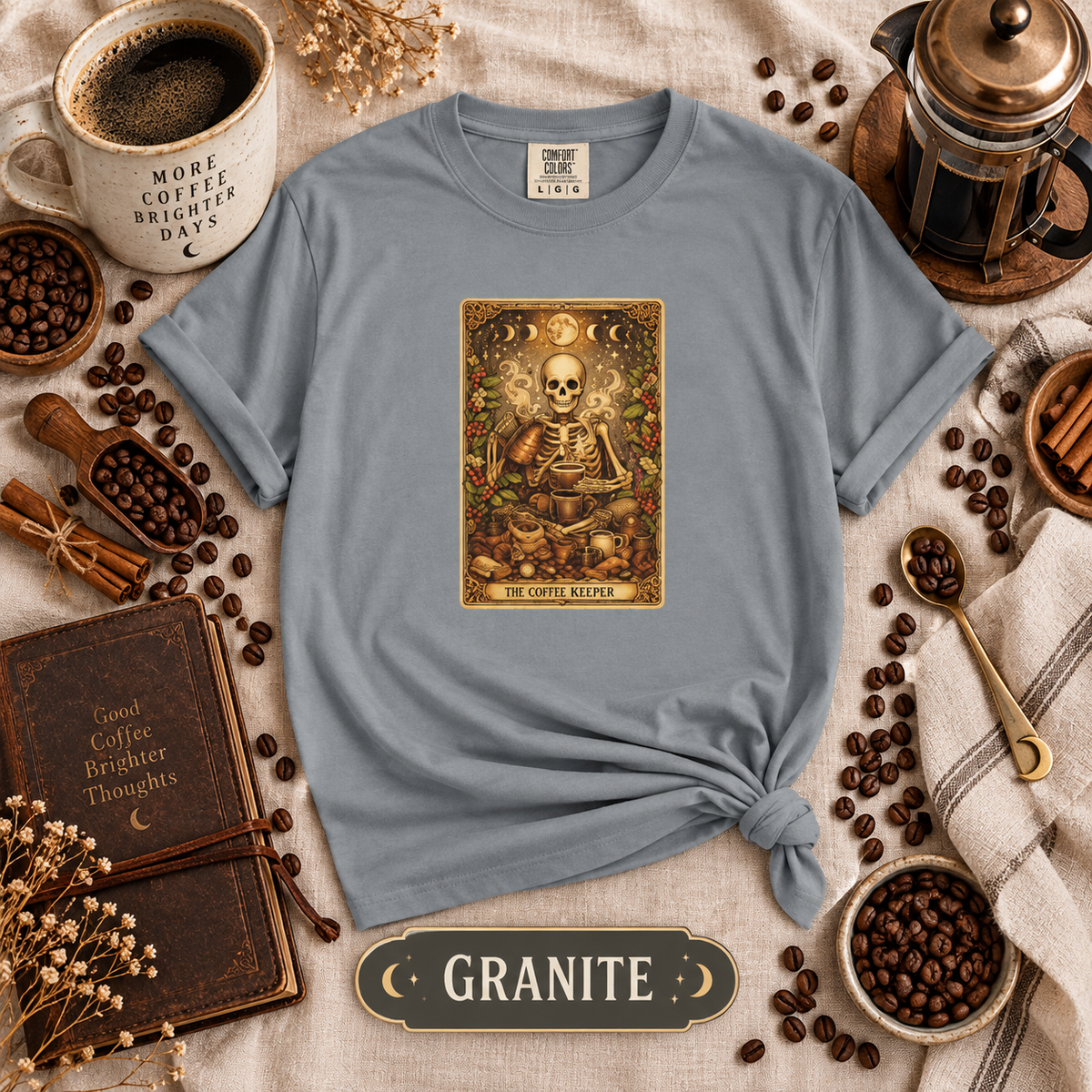 The Coffee Brewer Skeleton Tarot Card Graphic T-Shirt