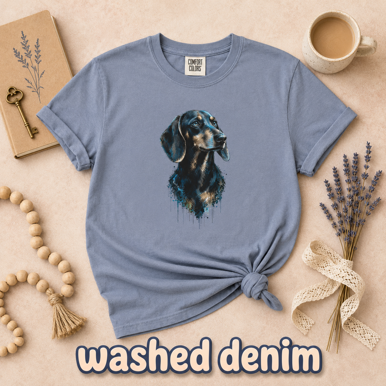 Dachshund Comfort Colors Shirt, Black and Tan Wiener Dog Graphic Tee, Artistic Dog Portrait T-Shirt, Gift for Dachshund Lovers