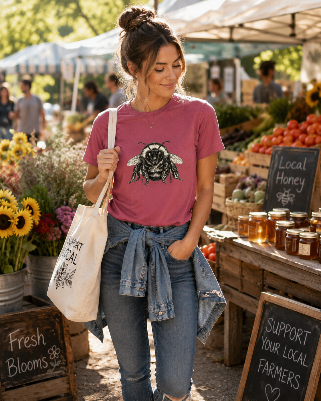 Vintage Bumble Bee Botanical Graphic T-Shirt | Nature Lover & Gardener Tee
