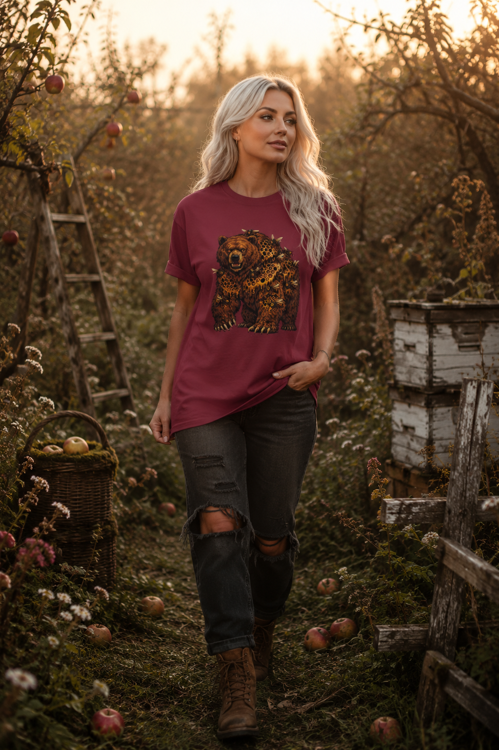Comfort Colors Bear Shirt, Woodland Wildlife Graphic Tee, Nature Lover Gift, Rustic Hiking and Camping T-Shirt