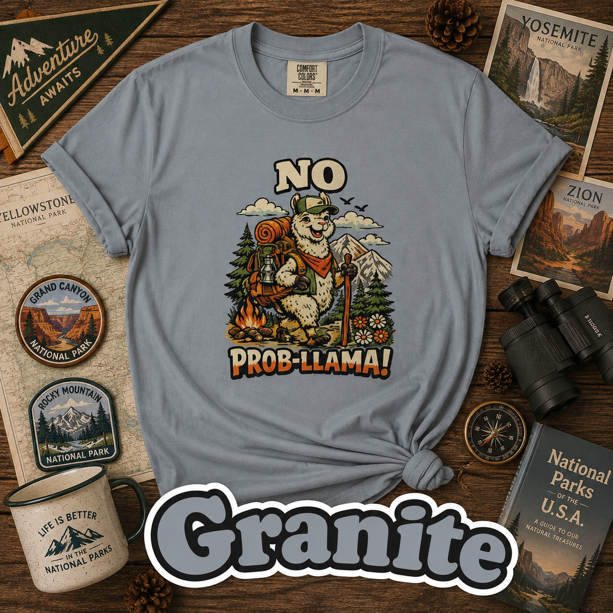 No Prob-Llama T-Shirt | Funny Hiking Llama Graphic Tee