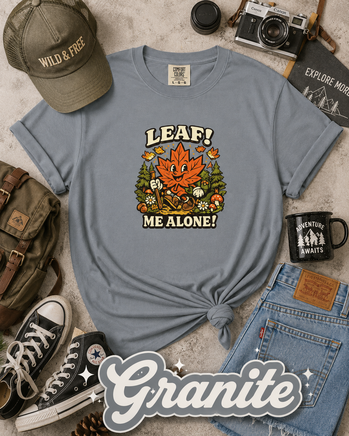 Leaf Me Alone Funny Fall Hiking Graphic T-Shirt