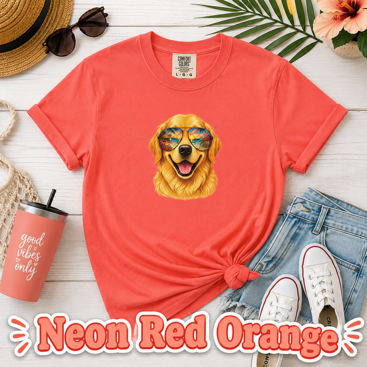 Golden Retriever Beach Shirt, Funny Dog Lover T-Shirt, Golden Retriever Sunglasses Tee, Summer Vacation Gift, Cute Pet Graphic Tee