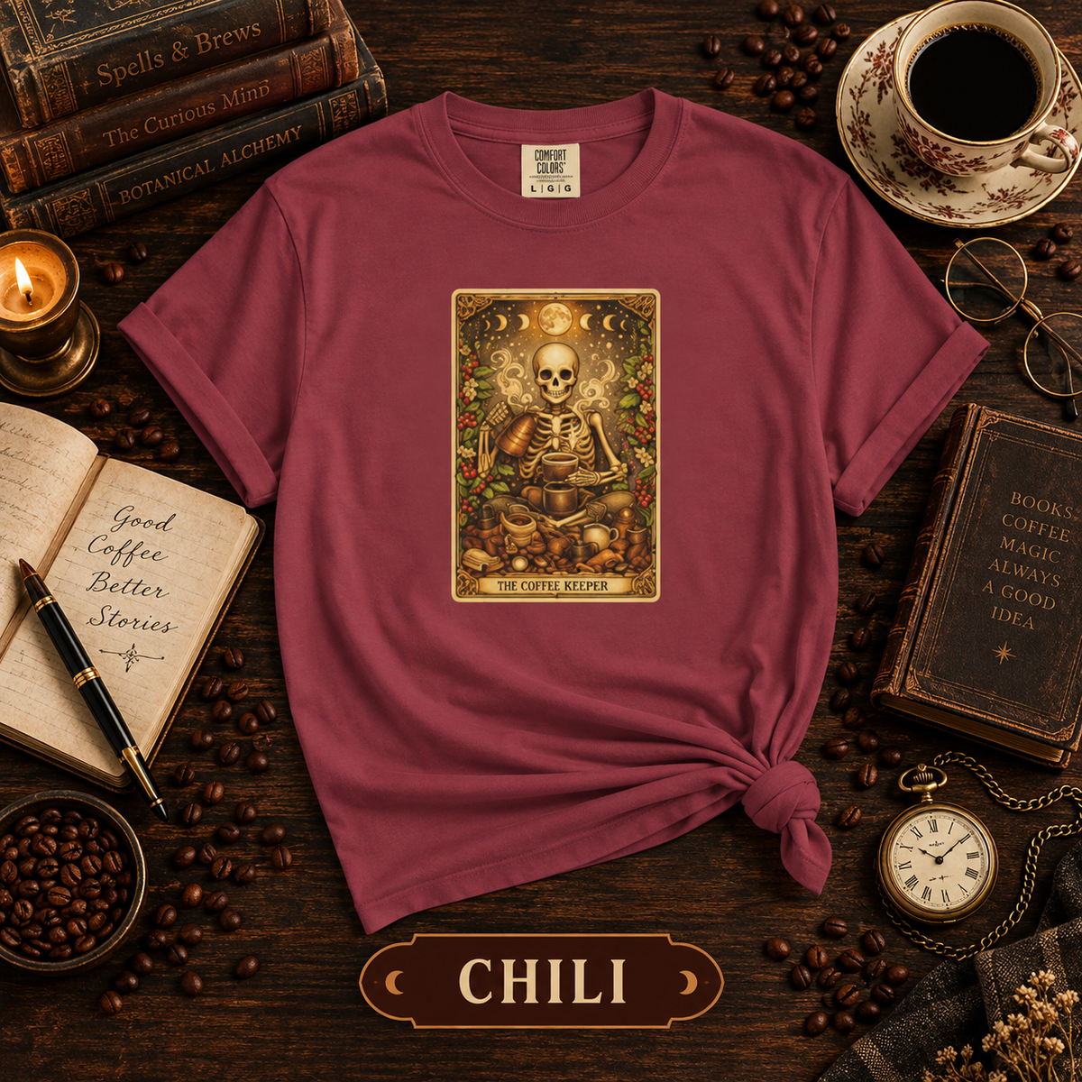 The Coffee Brewer Skeleton Tarot Card Graphic T-Shirt