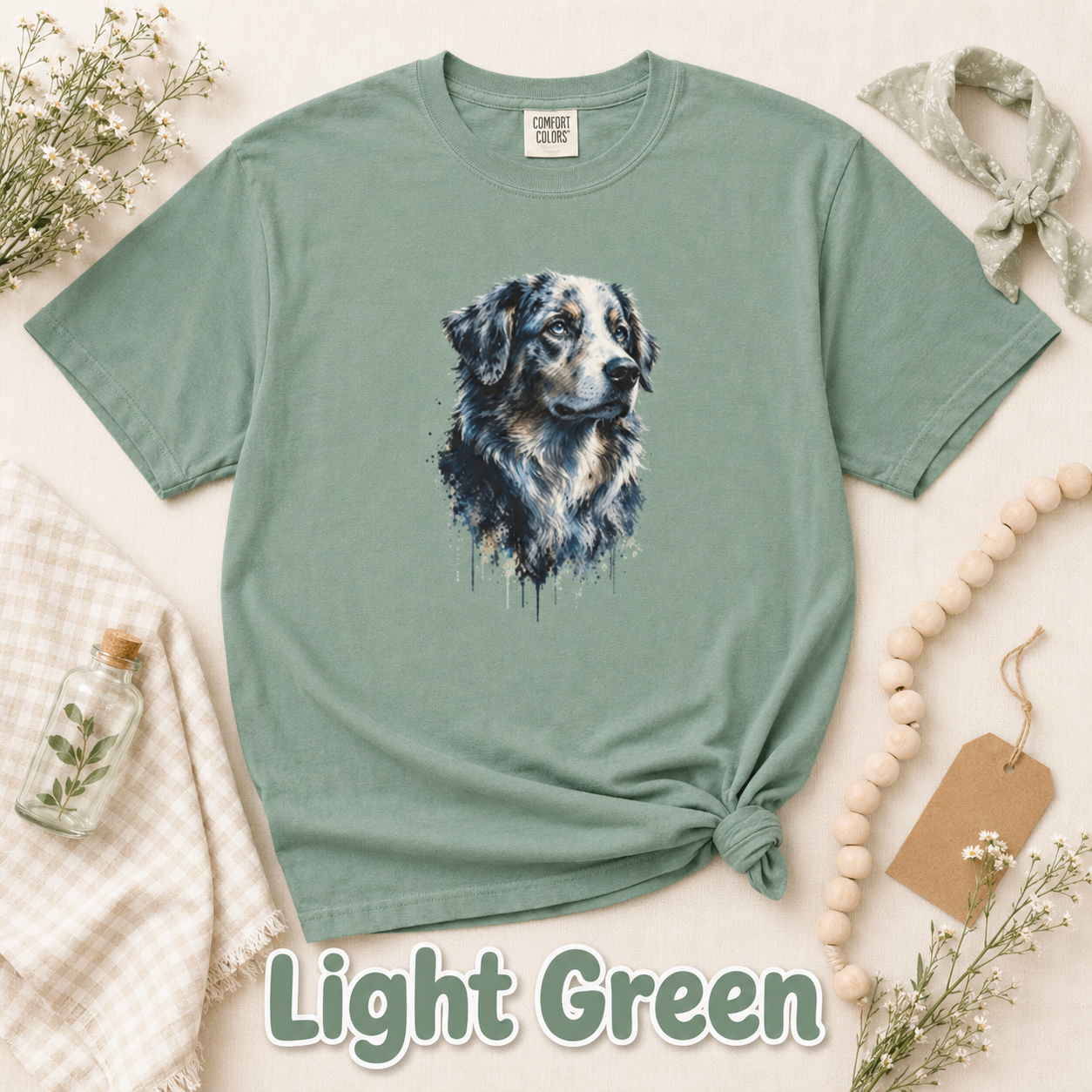 Australian Shepherd Shirt, Aussie Dog Graphic Tee, Dog Lover Gift, Artistic Pet Portrait T-Shirt, Western Farm Dog Comfort Colors Tee