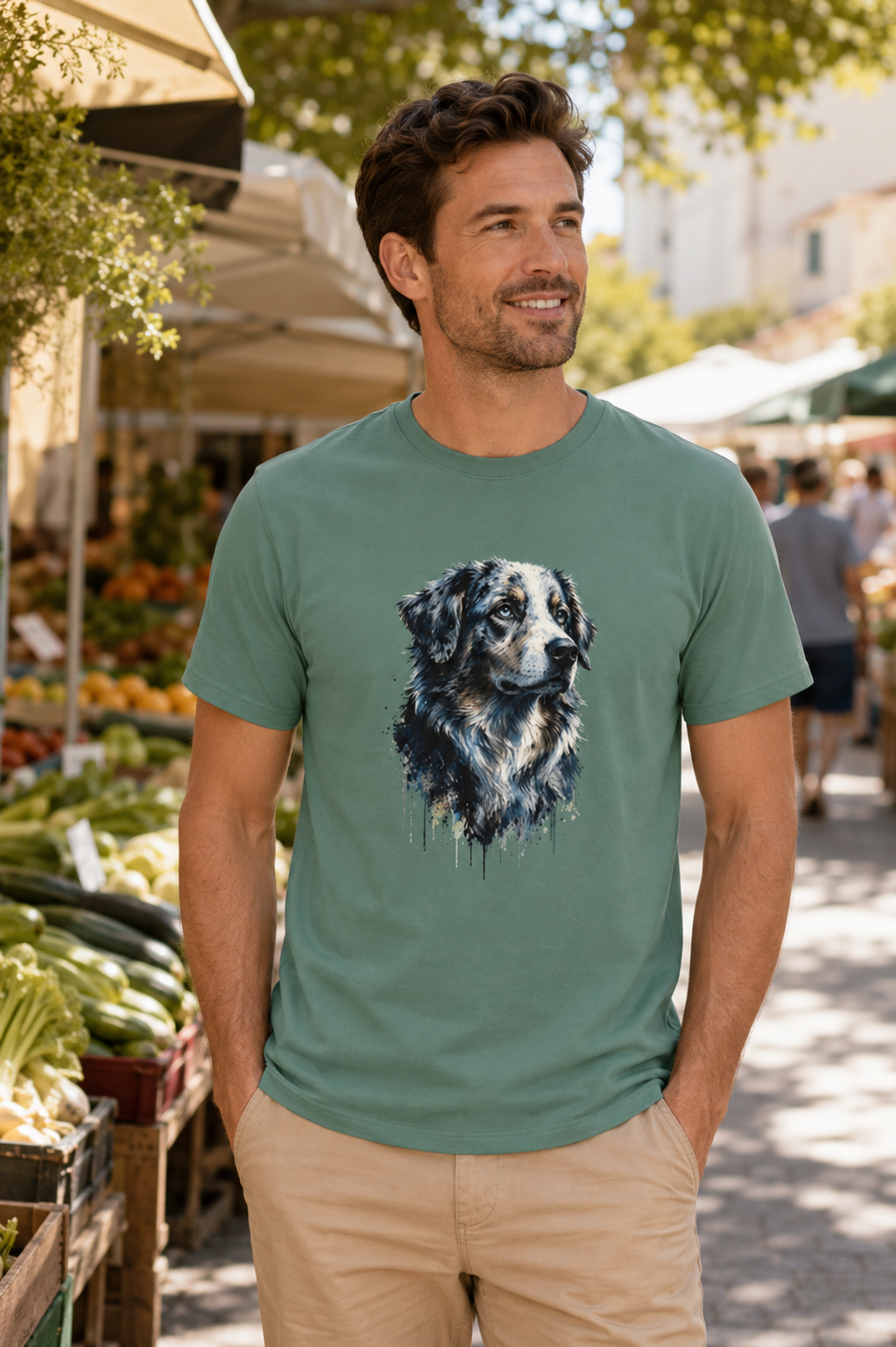 Australian Shepherd Shirt, Aussie Dog Graphic Tee, Dog Lover Gift, Artistic Pet Portrait T-Shirt, Western Farm Dog Comfort Colors Tee