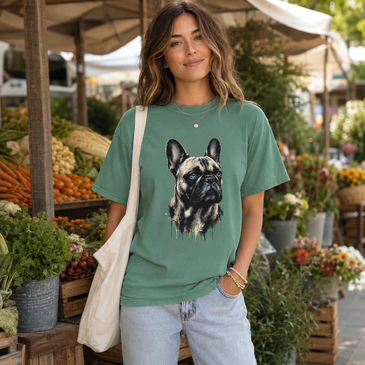 French Bulldog Portrait T-Shirt, Artistic Frenchie Graphic Tee, Dog Lover Shirt, French Bulldog Mom Dad Gift, Pet Owner T-Shirt