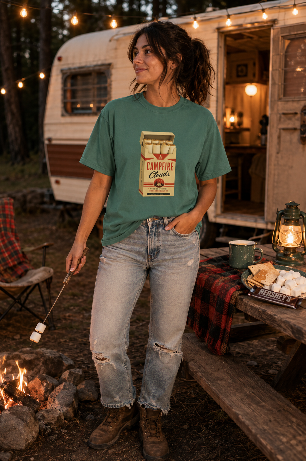 Campfire Clouds Vintage Marshmallow Graphic T-Shirt