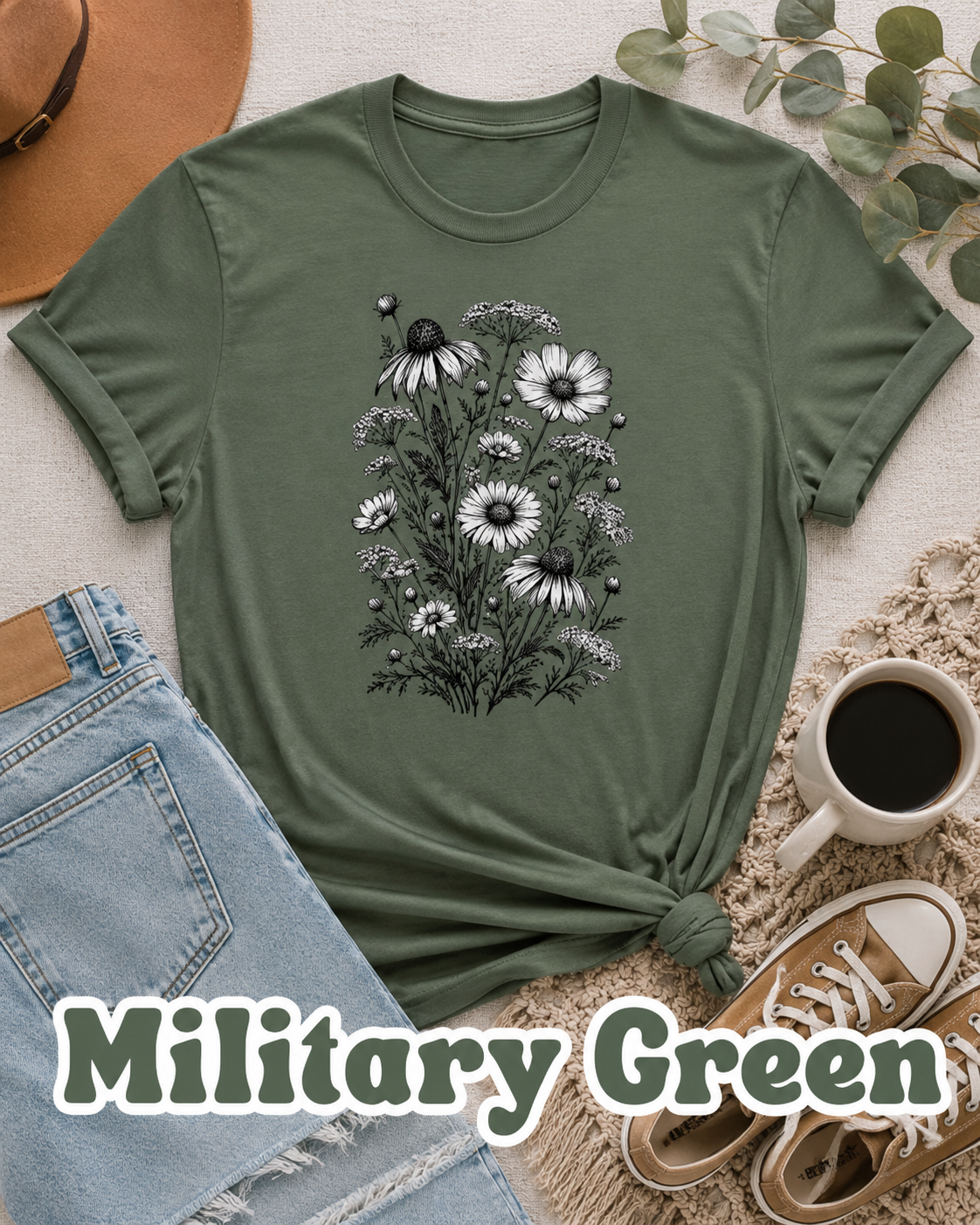 Vintage Wildflower Botanical Graphic T-Shirt