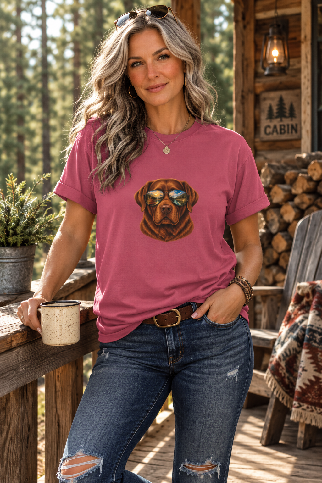 Chocolate Lab Sunglasses T-Shirt | Outdoor Dog Lover Tee