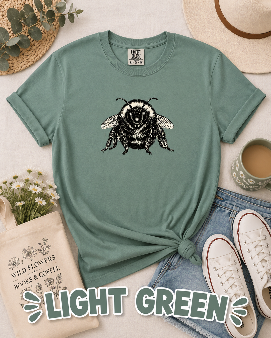 Vintage Bumble Bee Botanical Graphic T-Shirt | Nature Lover & Gardener Tee