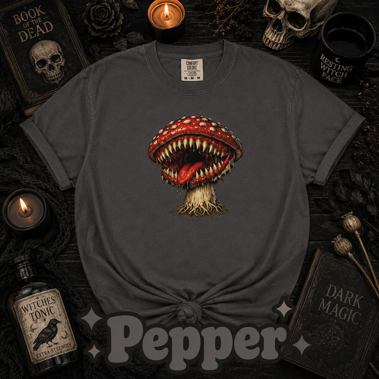Horror Mushroom T-Shirt, Carnivorous Mushroom Graphic Tee, Gothic Nature Shirt, Creepy Forest Monster, Halloween Gift