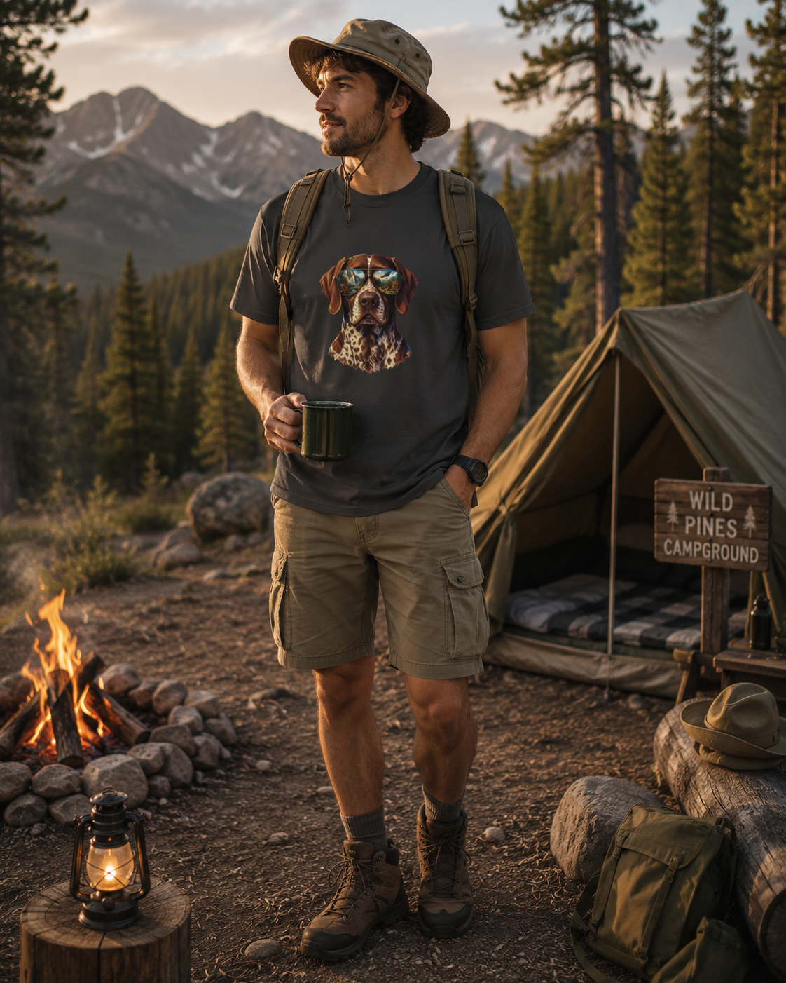 Adventure German Shorthaired Pointer Graphic T-Shirt | Scenic Aviator Dog Lover Tee | Outdoors & Hunting Dog Shirt