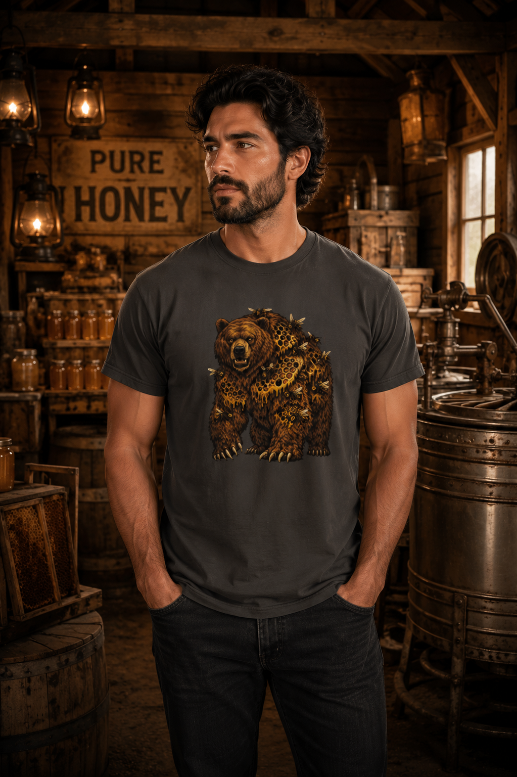 Comfort Colors Bear Shirt, Woodland Wildlife Graphic Tee, Nature Lover Gift, Rustic Hiking and Camping T-Shirt