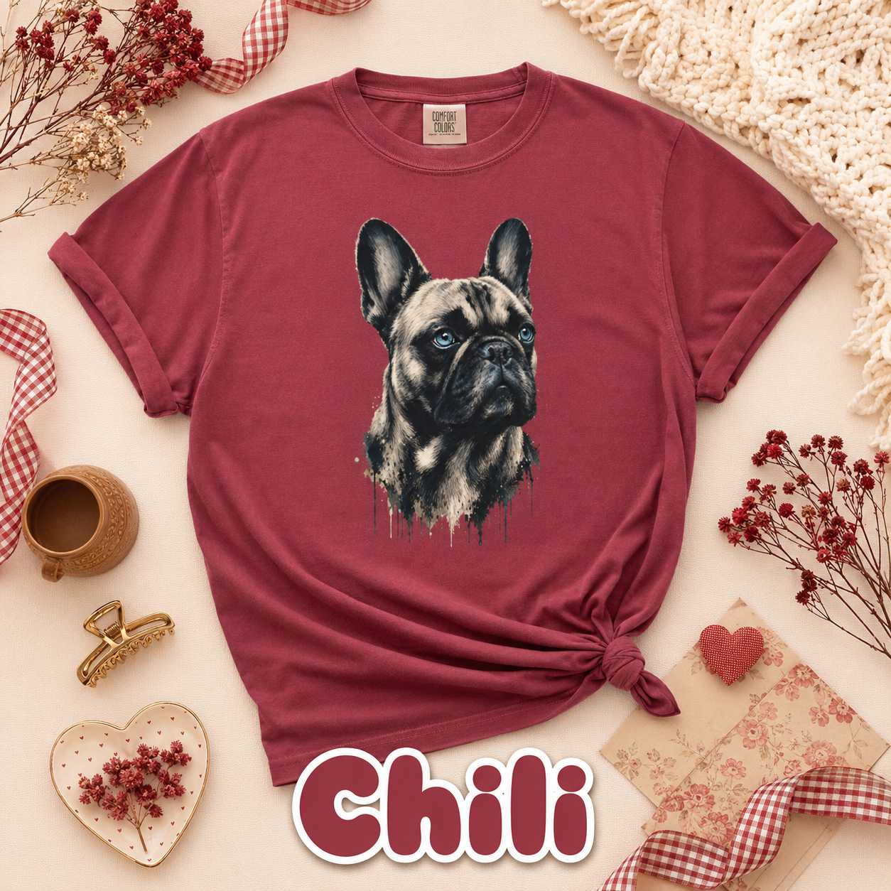 French Bulldog Portrait T-Shirt, Artistic Frenchie Graphic Tee, Dog Lover Shirt, French Bulldog Mom Dad Gift, Pet Owner T-Shirt