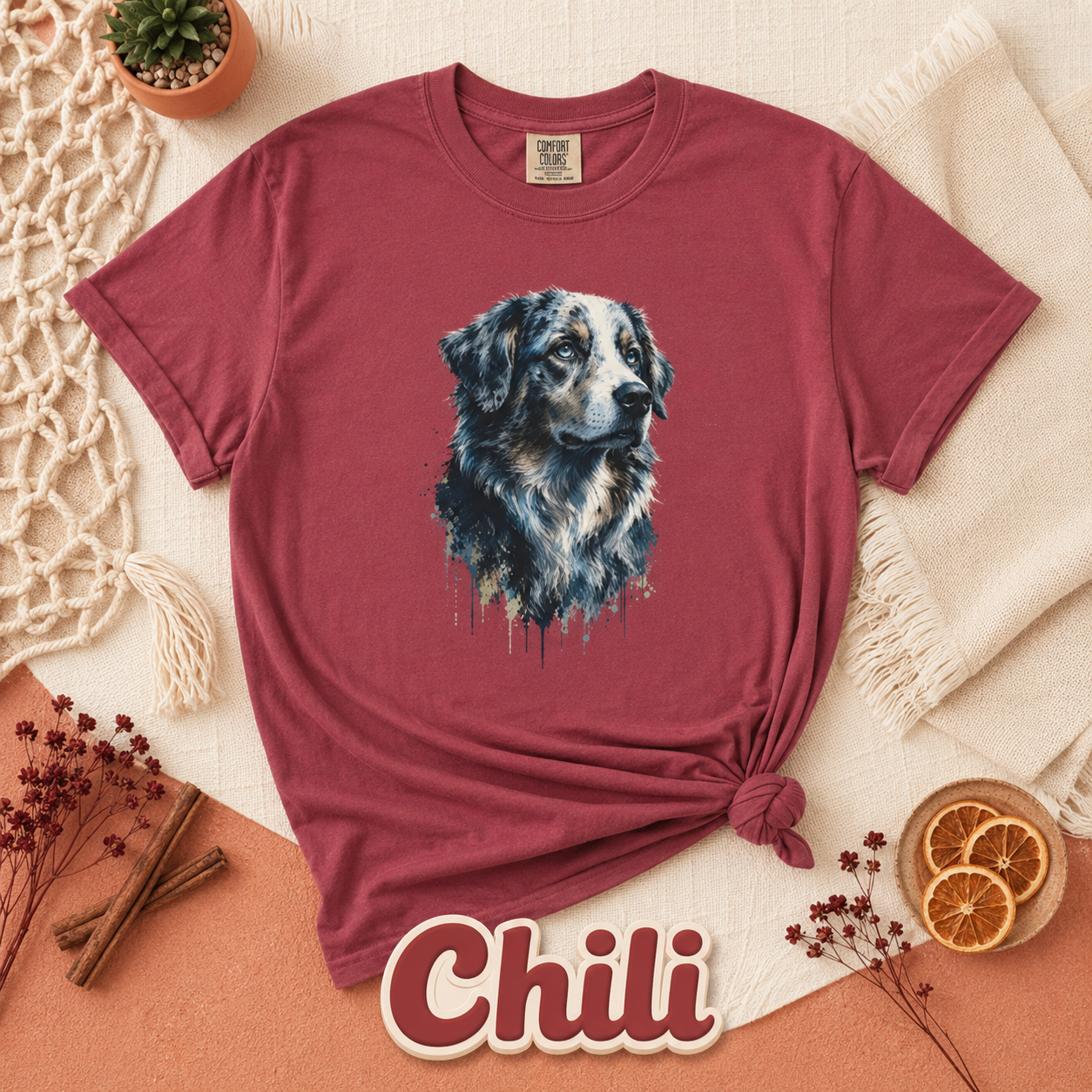 Australian Shepherd Shirt, Aussie Dog Graphic Tee, Dog Lover Gift, Artistic Pet Portrait T-Shirt, Western Farm Dog Comfort Colors Tee