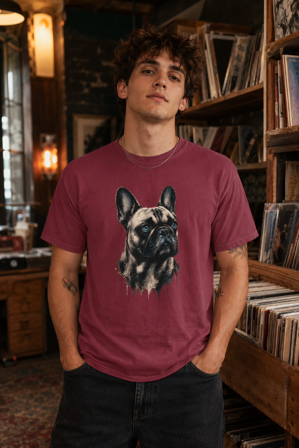 French Bulldog Portrait T-Shirt, Artistic Frenchie Graphic Tee, Dog Lover Shirt, French Bulldog Mom Dad Gift, Pet Owner T-Shirt