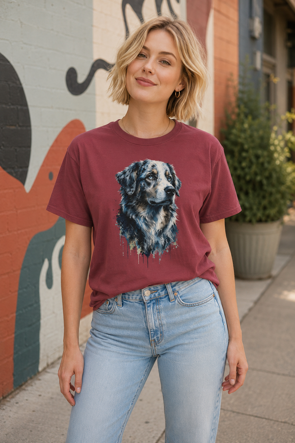 Australian Shepherd Shirt, Aussie Dog Graphic Tee, Dog Lover Gift, Artistic Pet Portrait T-Shirt, Western Farm Dog Comfort Colors Tee